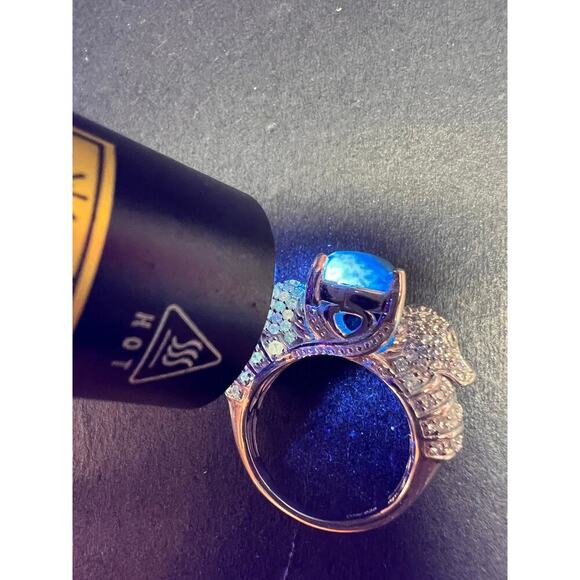 NEW Ceruleite and zircon seahorse ring in sterling silver size 8 - Picture 8 of 16